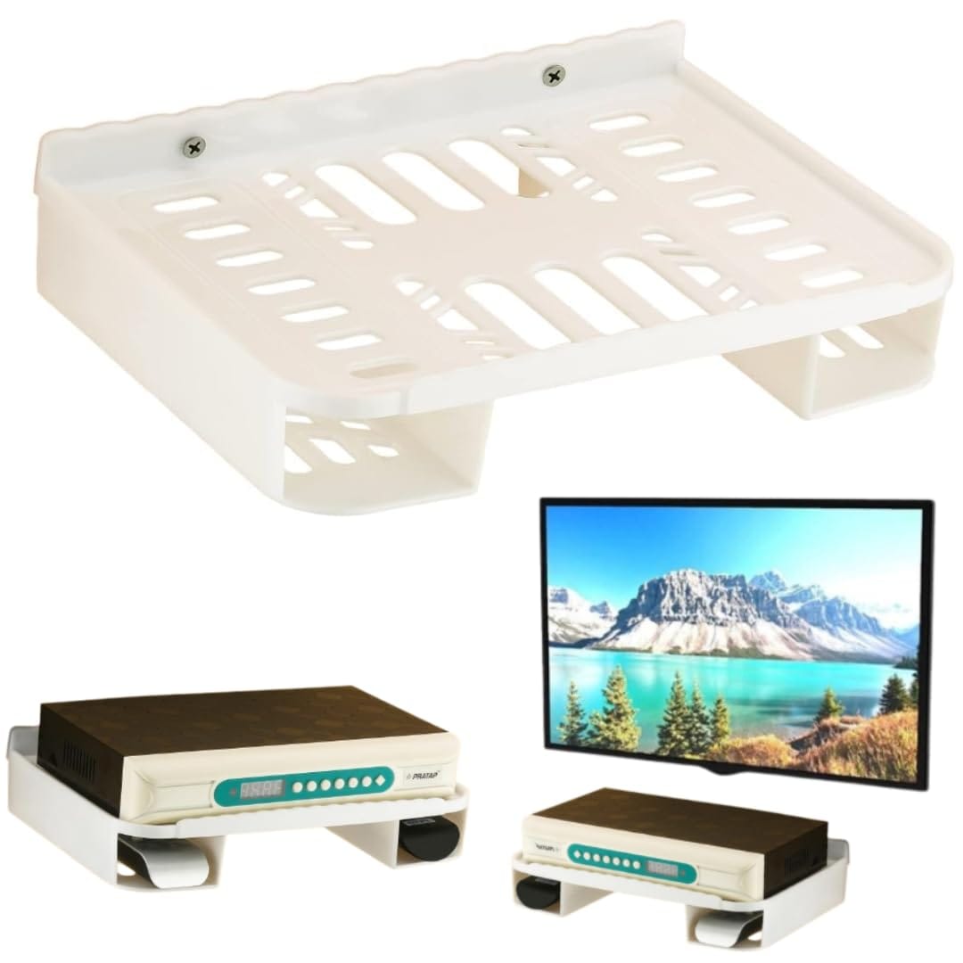 Tv set top box stand with remote holder. Set top box wall mount stand with remote holder white color - LOOJI