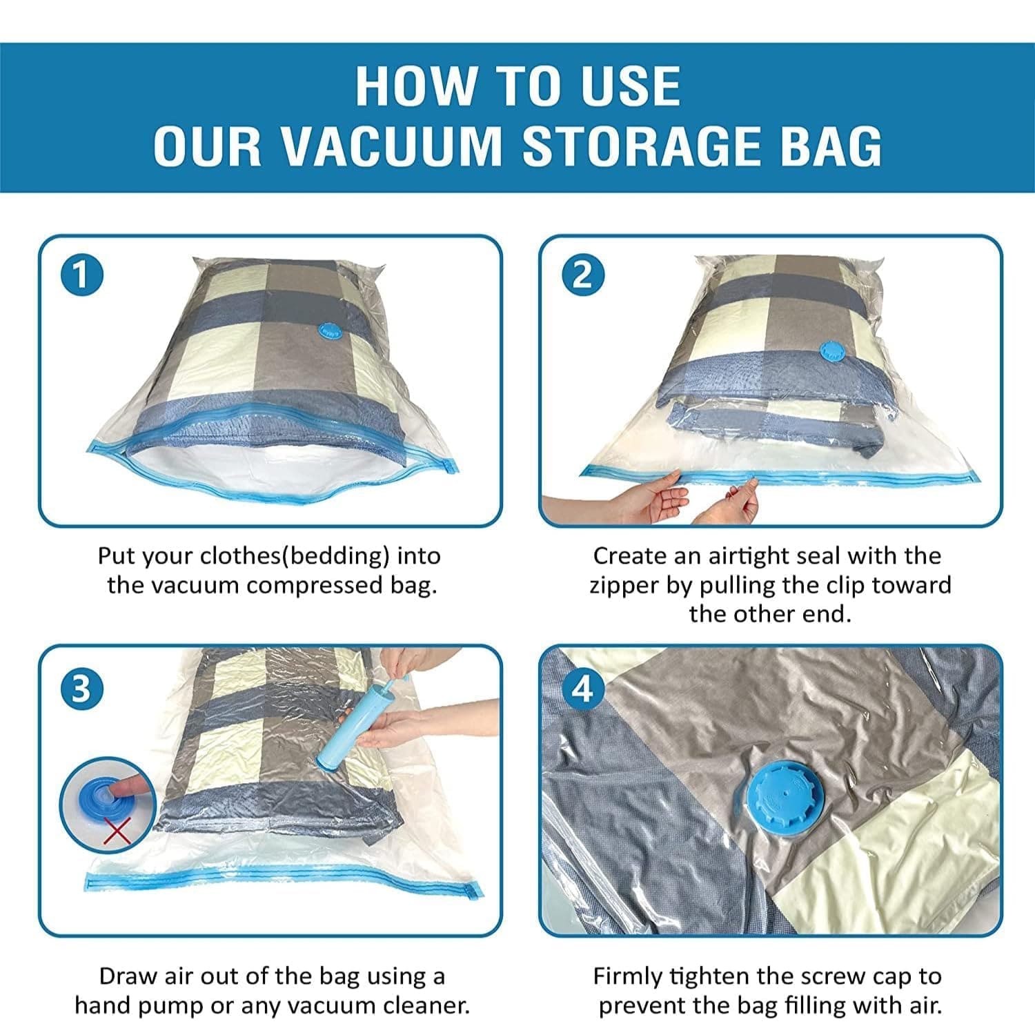 Vacuum Storage bags with Pump for Blankets & Clothes - 5 Pack - Image 3